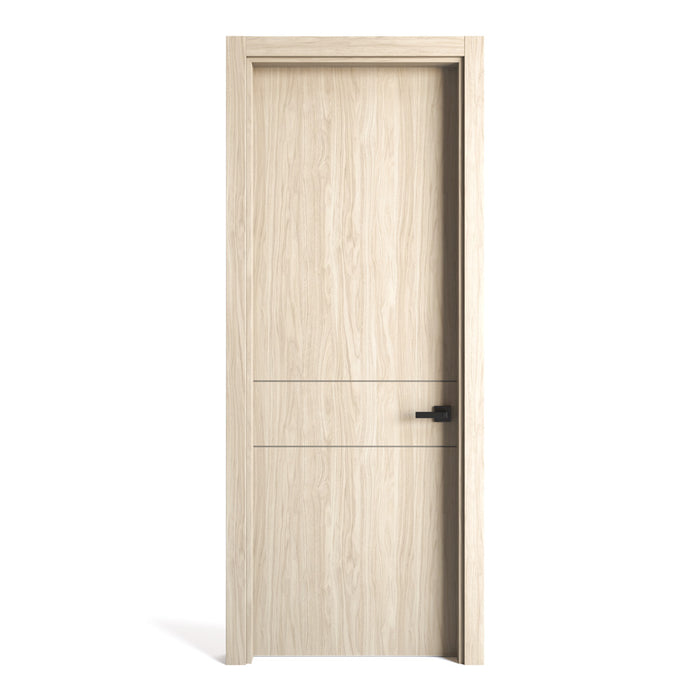 Puerta de madera melaminica ranurada sin marco veta vertical color nacar incluye cerradura  + 4 bisagras