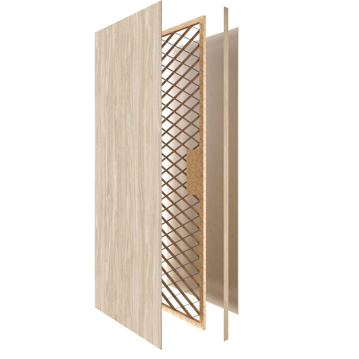 Puerta de madera melaminica ranurada sin marco veta vertical color nacar incluye cerradura  + 4 bisagras