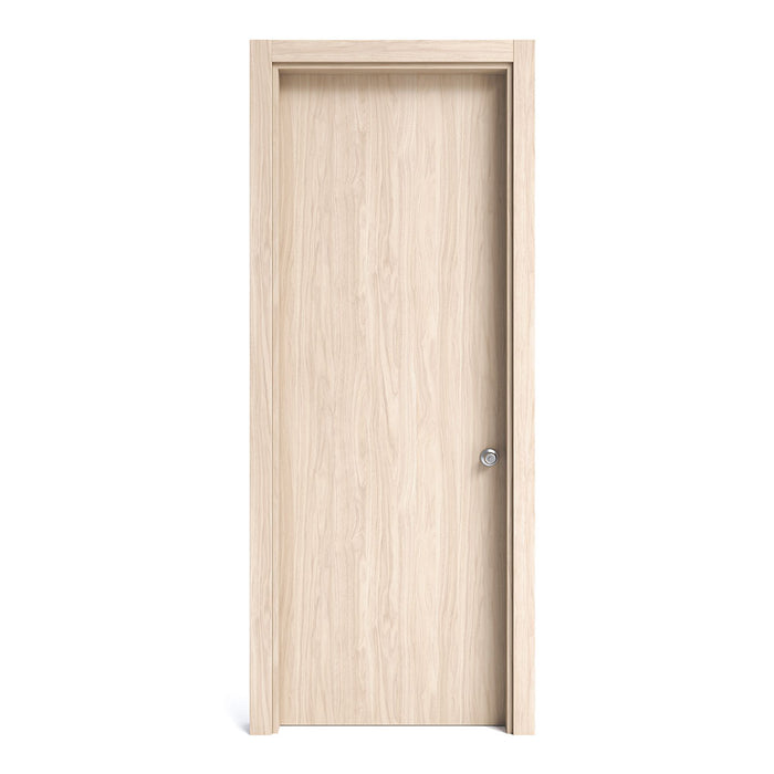 Kit puerta de madera melaminica con marco veta vertical color nacar incluye cerradura + 4 bisagras