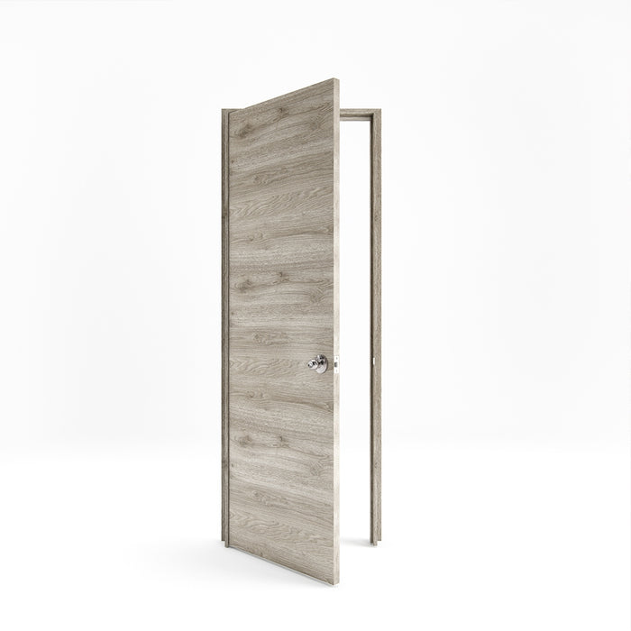 Puerta de madera melaminica sin marco veta horizontal color ceniza incluye cerradura + 4 bisagras