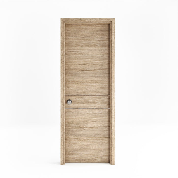 Puerta de madera melaminica ranurada sin marco veta horizontal color rovere incluye cerradura + 4 bisagras