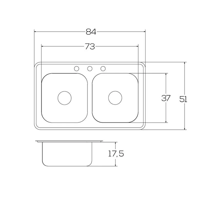 Lavaplatos doble de empotrar en acero inoxidable 84×51 cm marca Socoda