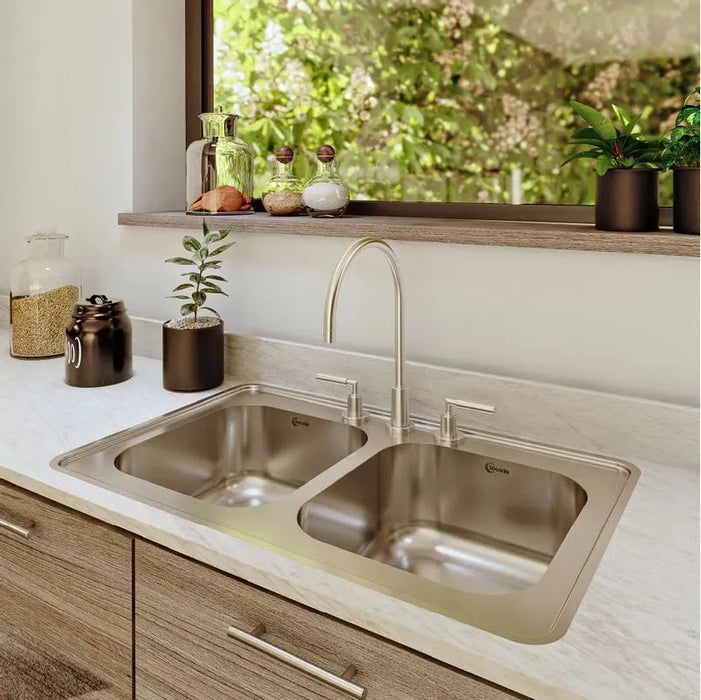 Lavaplatos doble de empotrar en acero inoxidable 84×51 cm marca Socoda