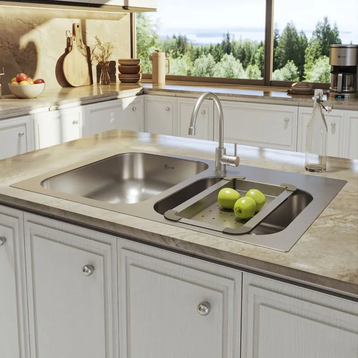 Lavaplatos doble de submontar o empotrar en acero inoxidable 84×56 cm marca Socoda