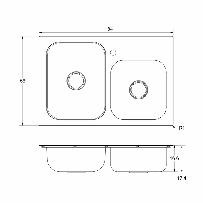 Lavaplatos doble de submontar o empotrar en acero inoxidable 84×56 cm marca Socoda