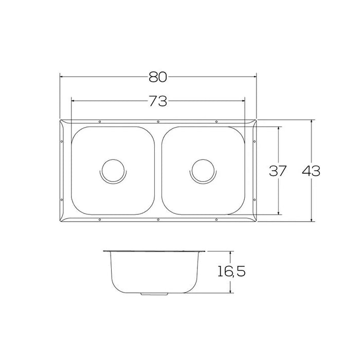 Lavaplatos doble submontar en acero inoxidable 80×43 cm marca Socoda