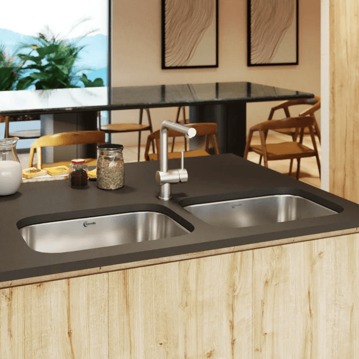 Lavaplatos doble submontar en acero inoxidable 94×43 cm marca Socoda