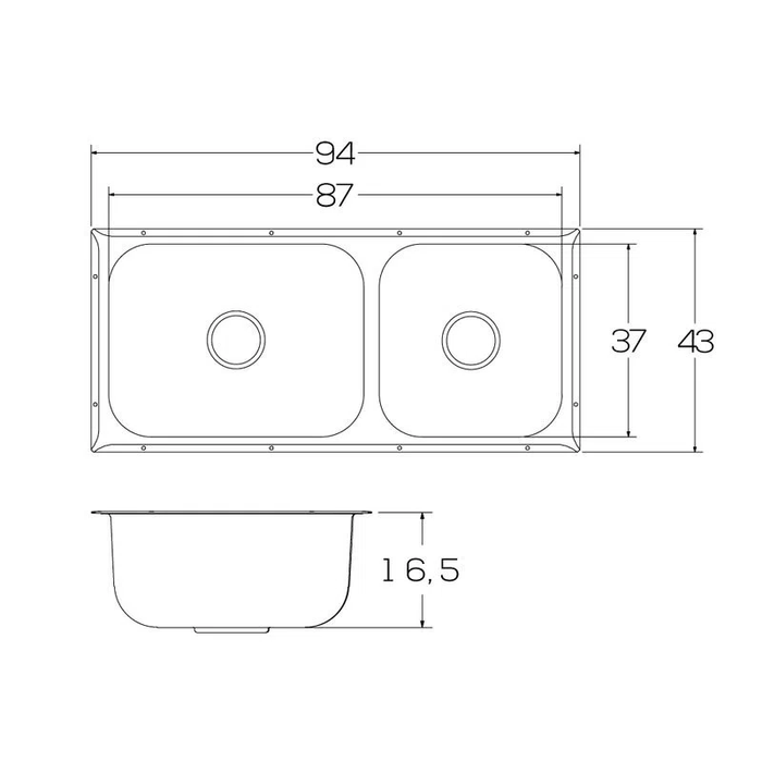 Lavaplatos doble submontar en acero inoxidable 94×43 cm marca Socoda