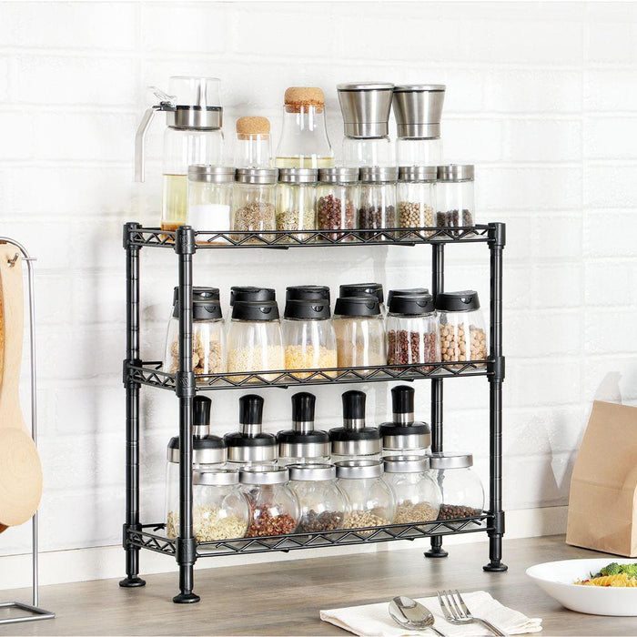 Organizador Para Especias Shelves, Negro, De Tres Niveles