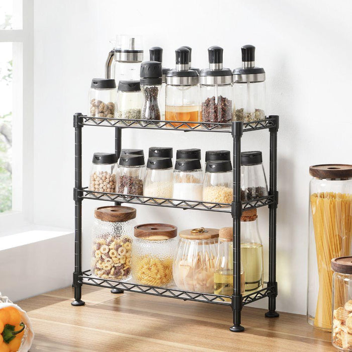 Organizador Para Especias Shelves, Negro, De Tres Niveles