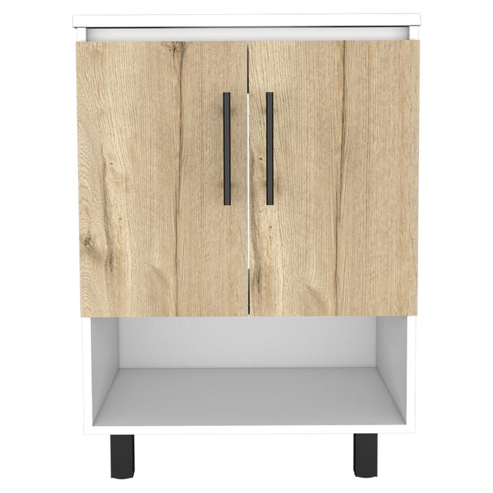 Mueble Para Lavamanos Aqua, Blanco Duqueza y Café Claro, Con 2 Puertas Abatibles