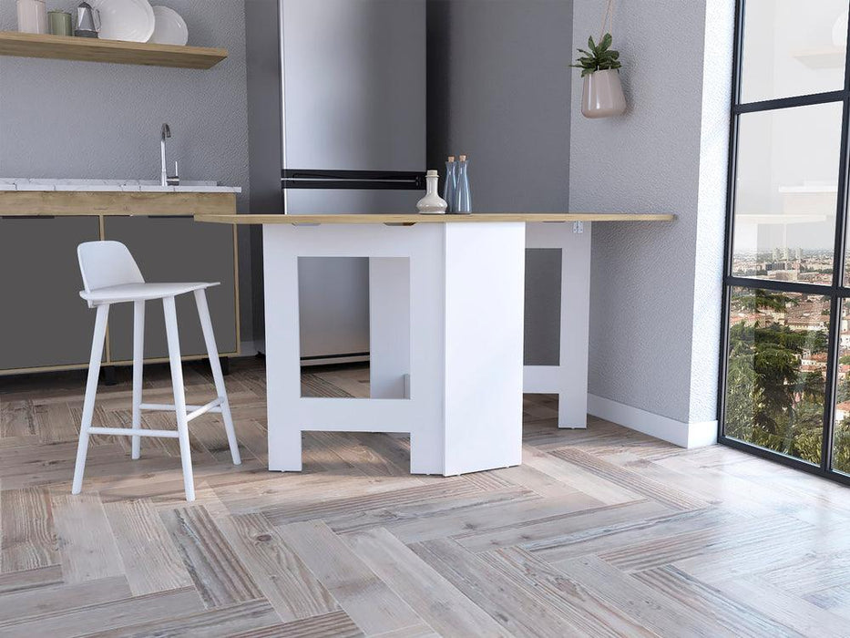 Mesa Auxiliar De Cocina Plegable Merida, Blanco y Macadamia, Con Amplia Superficie