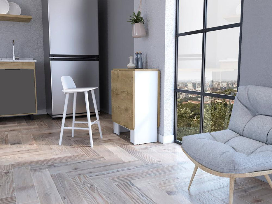 Mesa Auxiliar De Cocina Plegable Merida, Blanco y Macadamia, Con Amplia Superficie