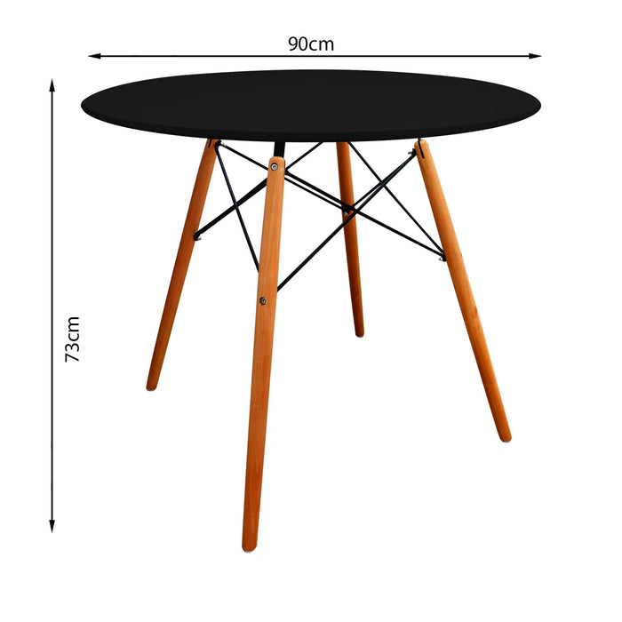 Mesa de comedor DKR tipo Eames redonda tapa de madera Negra