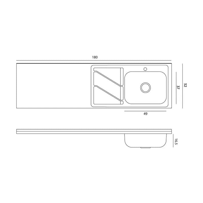 Mesón con lavaplatos en acero inoxidable 180×52 cm sin estufa marca Socoda
