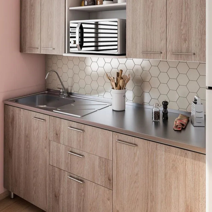 Mesón con lavaplatos en acero inoxidable 180×52 cm sin estufa marca Socoda