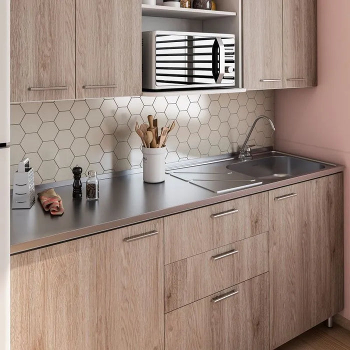 Mesón con lavaplatos en acero inoxidable 180×52 cm sin estufa marca Socoda