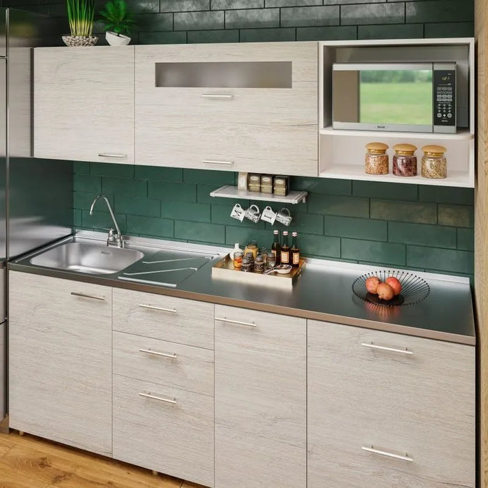 Mesón con lavaplatos en acero inoxidable 210×52 cm sin estufa marca Socoda