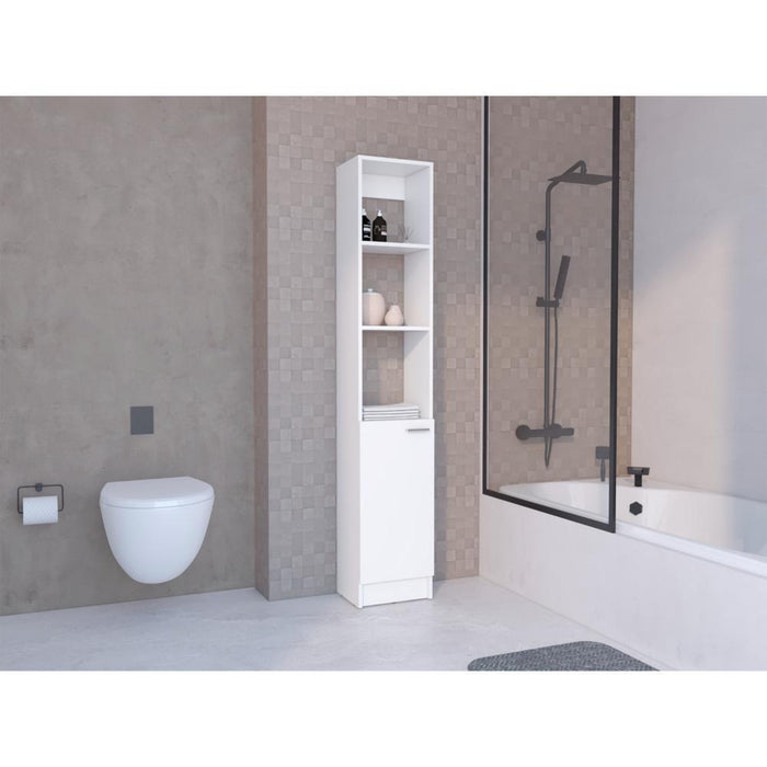 Mueble Auxiliar de Baño Karps, Blanco Marquez, Con Una Puerta Abatible y Manija Metalica