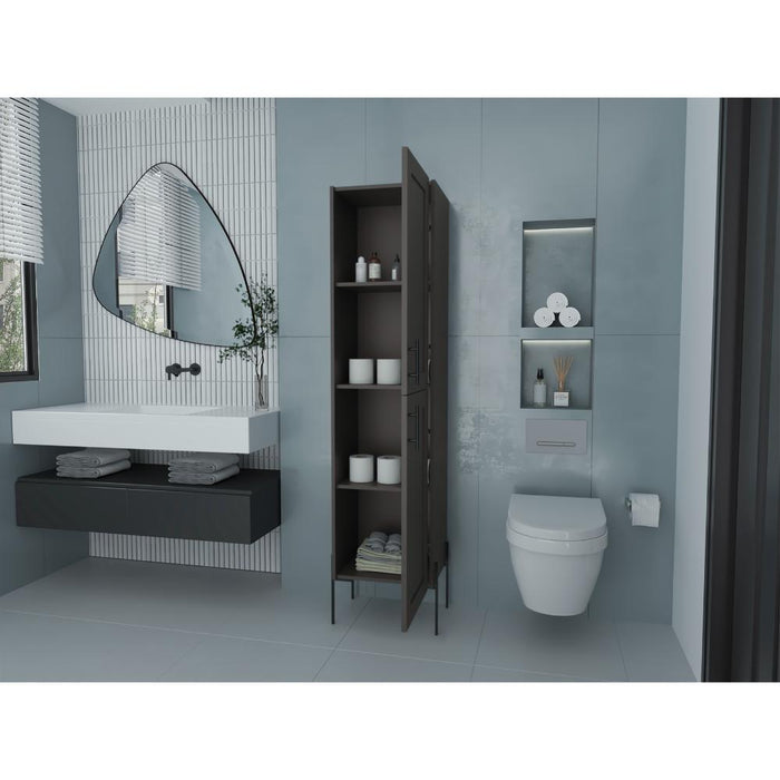 Organizador De Baño Weist, Plata Oscuro, Con Patas Metálicas En Color Negro