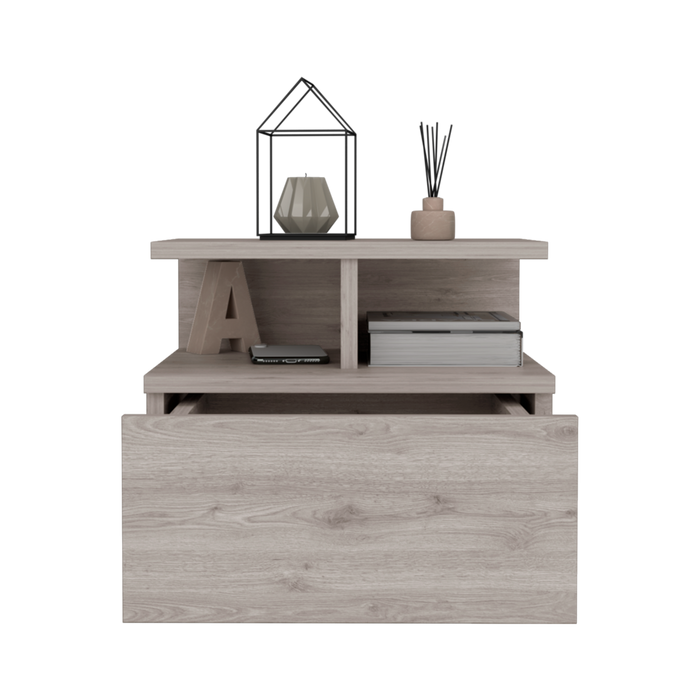 Mesa de Noche Flotante Nube, Humo, con un Cajón y División de dos Entrepaños