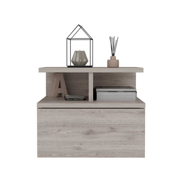 Mesa de Noche Flotante Nube, Humo, con un Cajón y División de dos Entrepaños X2