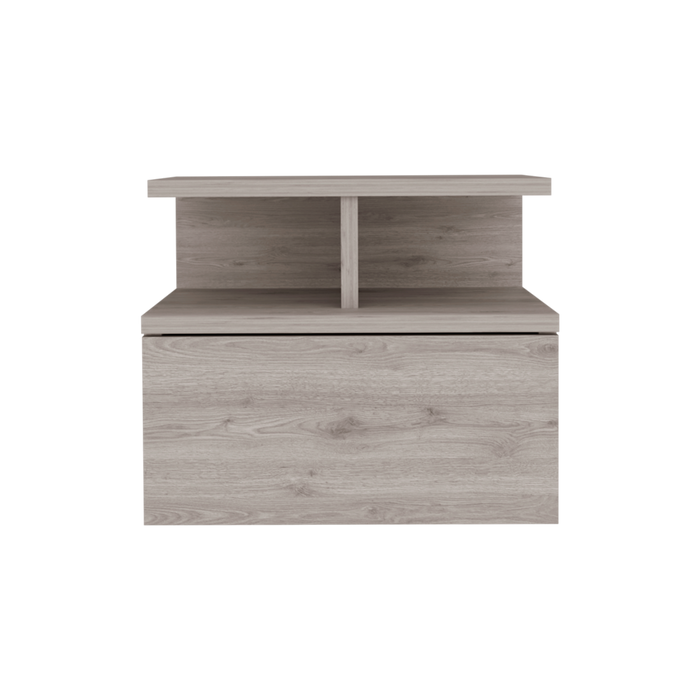 Mesa de Noche Flotante Nube, Humo, con un Cajón y División de dos Entrepaños