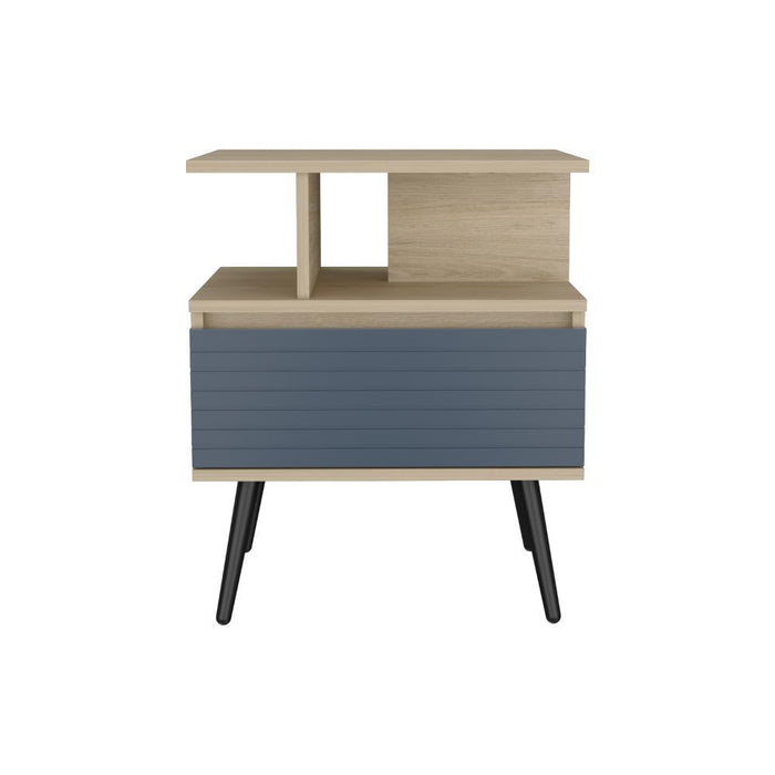 Mesa de Noche Nevis, Beige, Con Patas En Madera