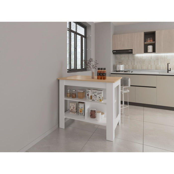 Barra De Cocina Cala, Beige y Blanco, Con Amplia Superficie En La Mesa