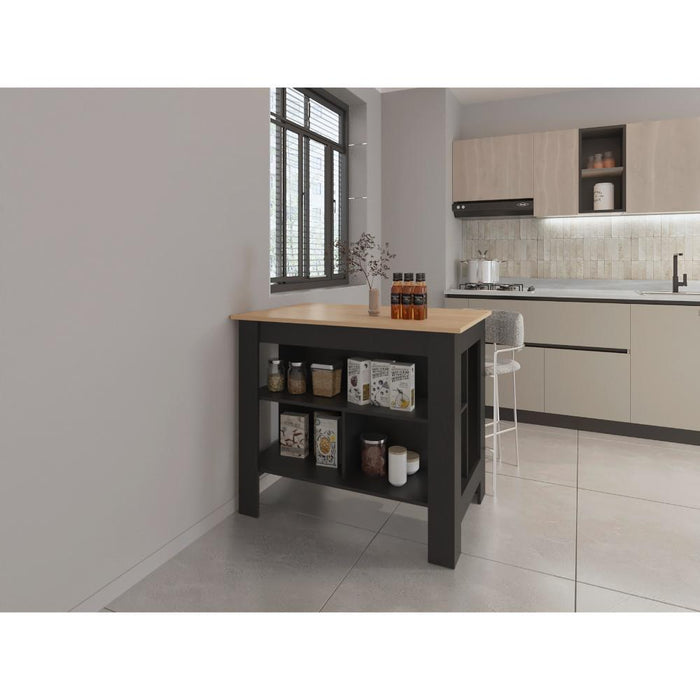 Barra de Cocina Cala, Beige y Wengue, con Amplia Superficie En La Mesa