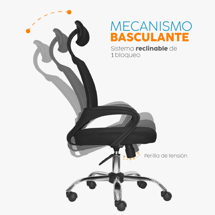 muebles oficina escritorio silla escritorio giratoria con cabecero negro atlantis bonno rs121902 madecentro