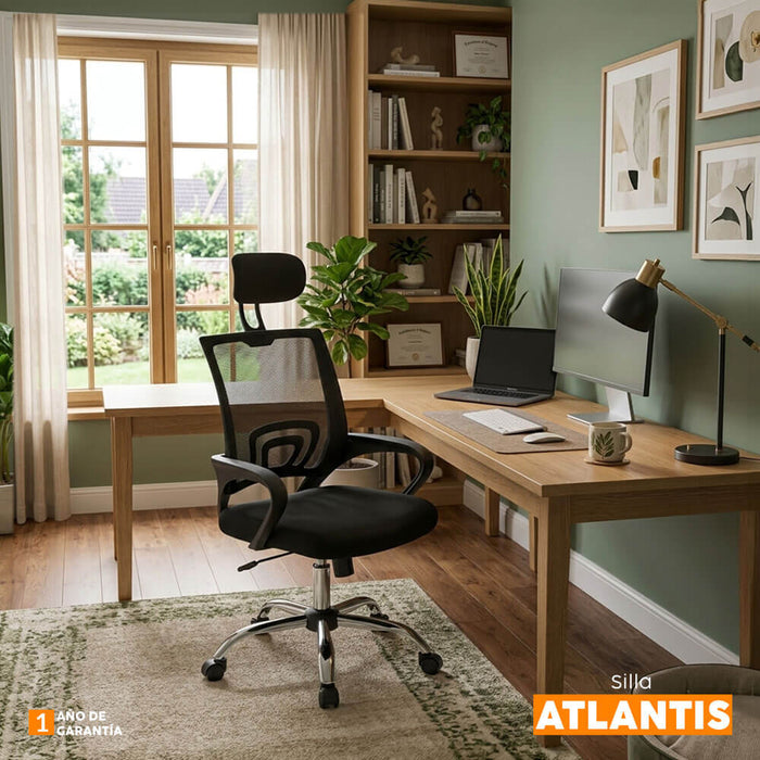 muebles oficina escritorio silla escritorio giratoria con cabecero negro atlantis bonno rs121902 madecentro