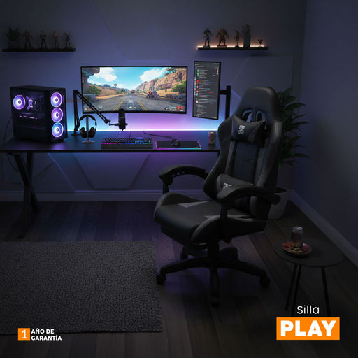 muebles oficina escritorio silla gamer con reposapies negro gris play bonno rs213054 madecentro
