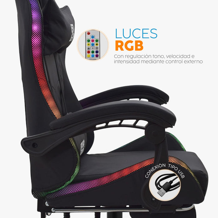 muebles oficina escritorio silla gamer negro con luces reposapies play bonno rs213070 madecentro