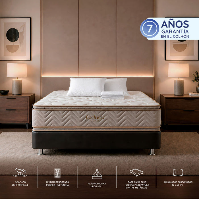 muebles para habitacion combo colchon fantasia doble firmeza media galaxy 140x190 base cama tipo cuero negro 2 almohadas protector default title fantasia 5101900160004 madecentro