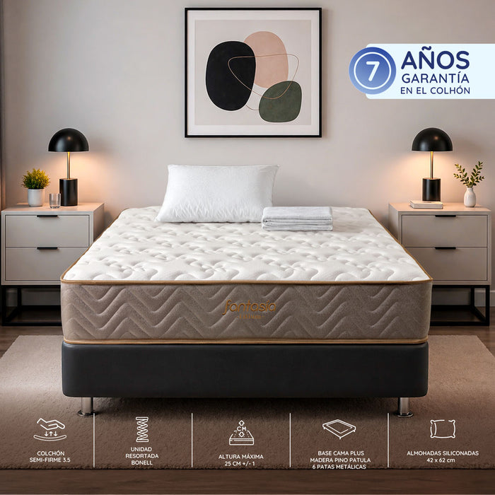 muebles para habitacion combo colchon fantasia sencillo firmeza media litium 100x190 base cama tipo cuero negro 1 almohada protector default title fantasia 5105300010001 madecentro