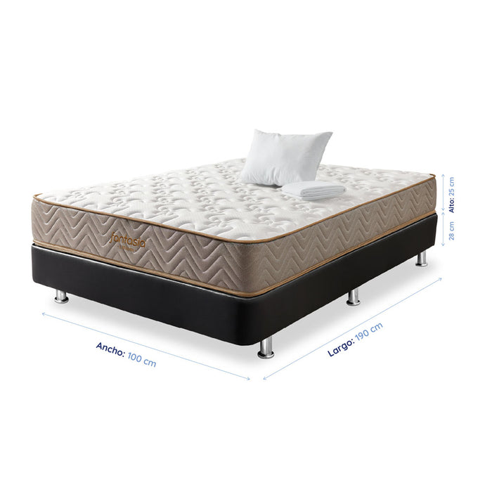 muebles para habitacion combo colchon fantasia sencillo firmeza media litium 100x190 base cama tipo cuero negro 1 almohada protector default title fantasia 5105300010001 madecentro