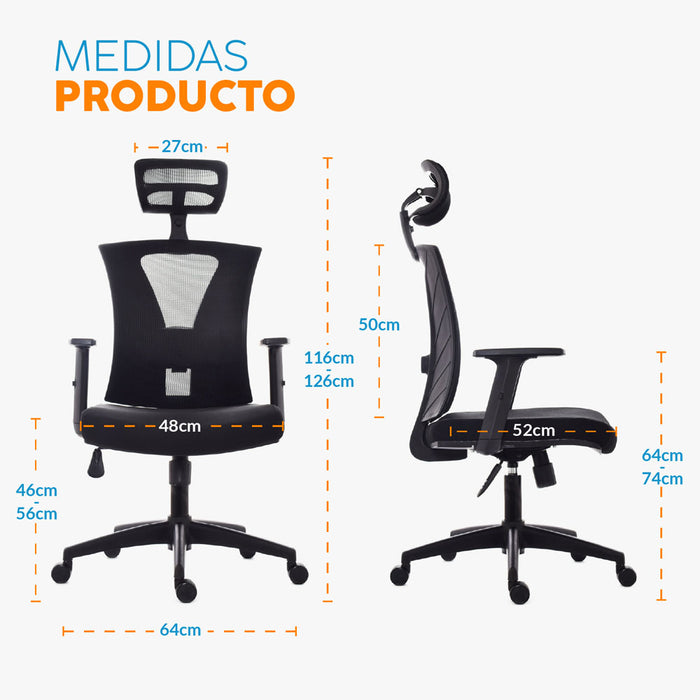muebles sillas silla escritorio ergonomica niza cabecero negro bonno rk535812 mp madecentro