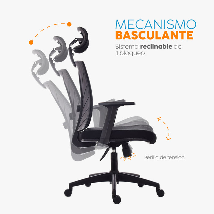 muebles sillas silla escritorio ergonomica niza cabecero negro bonno rk535812 mp madecentro