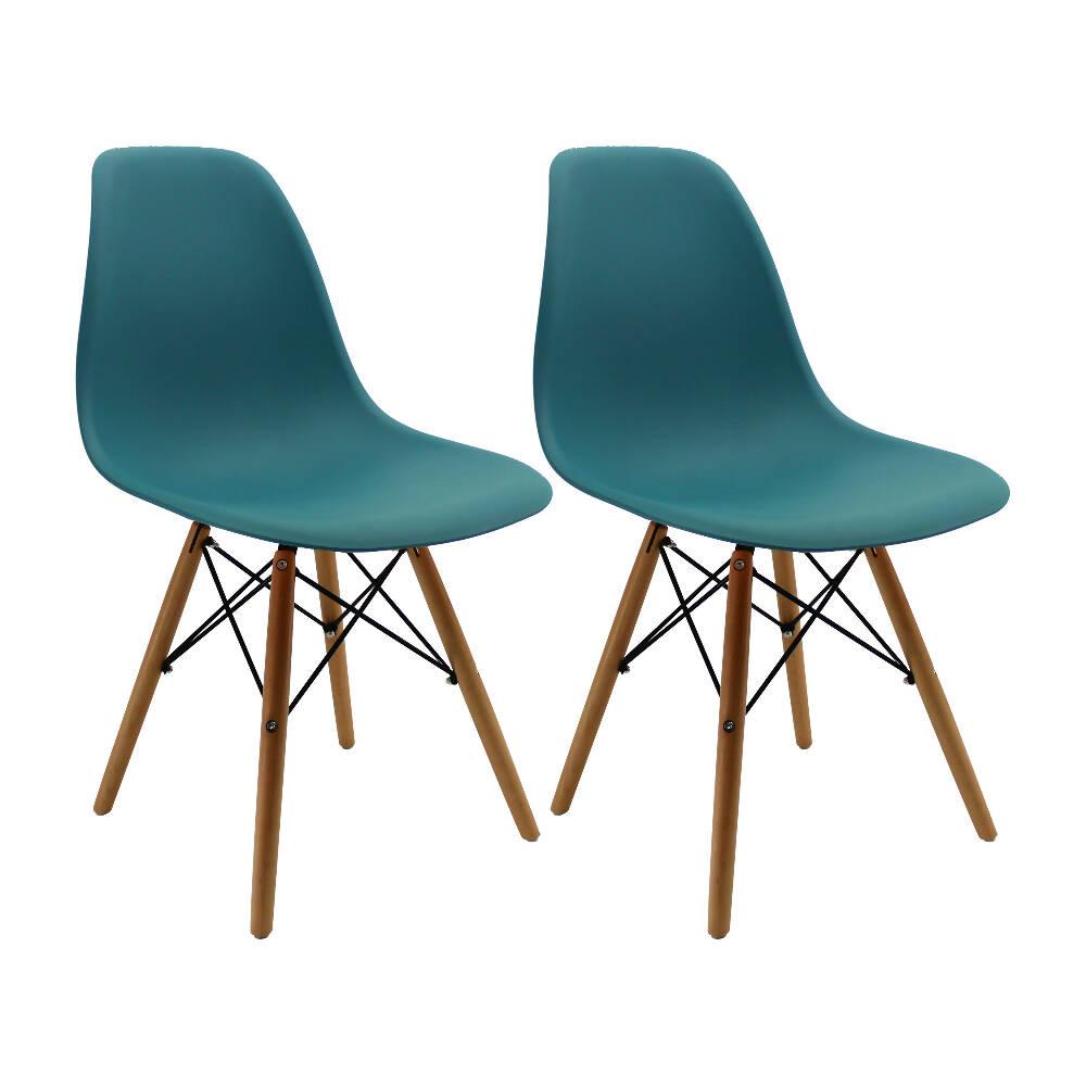 Kit por 2 sillas Eames Patas En Madera para comedor, sala, restaurante - Azul Petroleo