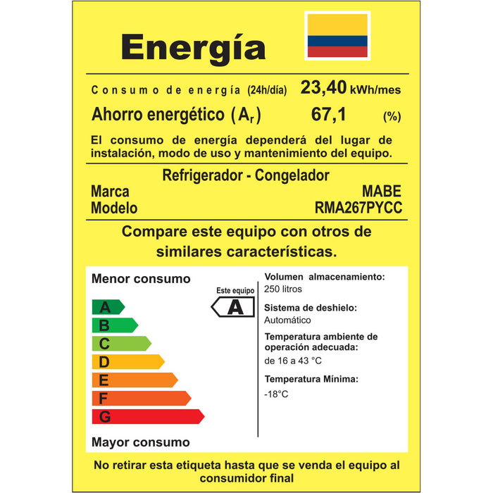 Nevera No Frost Mabe de 267 litros en acabado Black Steel