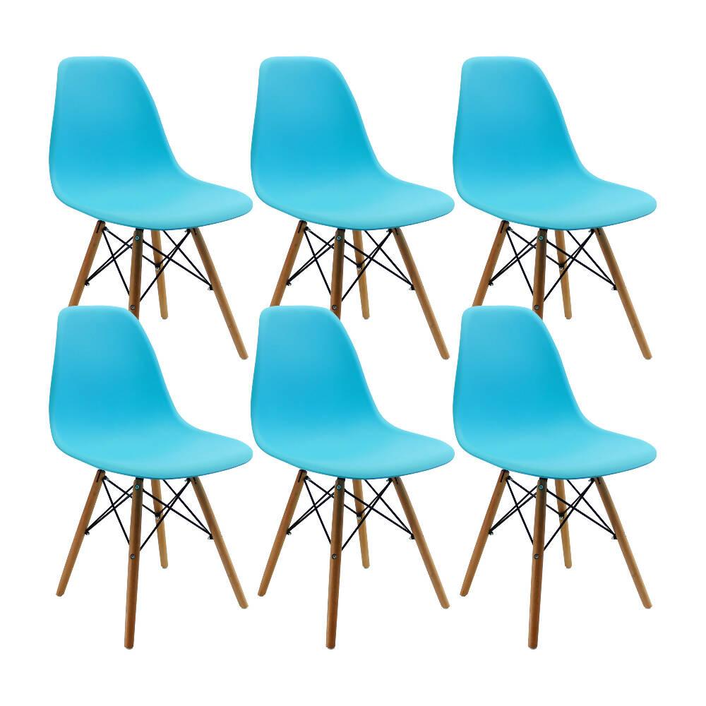 Kit por 6 sillas Eames Patas En Madera para comedor, sala, restaurante - Azul