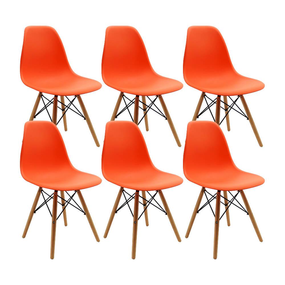 Kit por 6 sillas Eames Patas En Madera para comedor, sala, restaurante - Naranjas