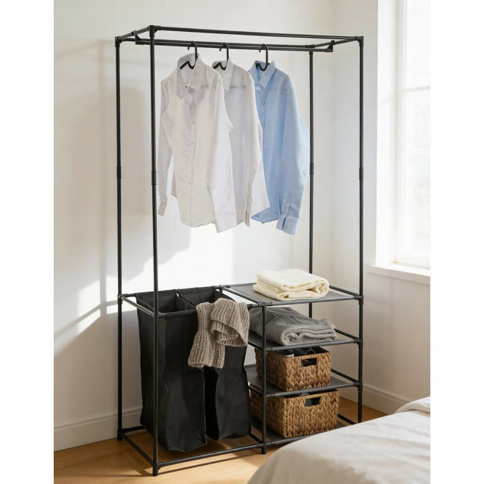 Clóset Organizador Lupont, Negro, de Tres Niveles y Dos Canastas para Ropa