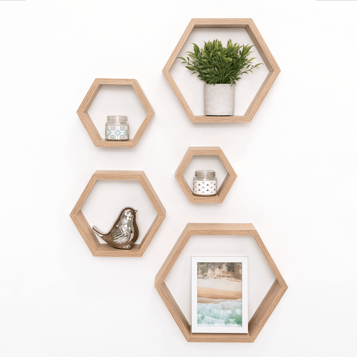 Set De Repisas Hexagonales Grace, Beige, X 5 Unidades