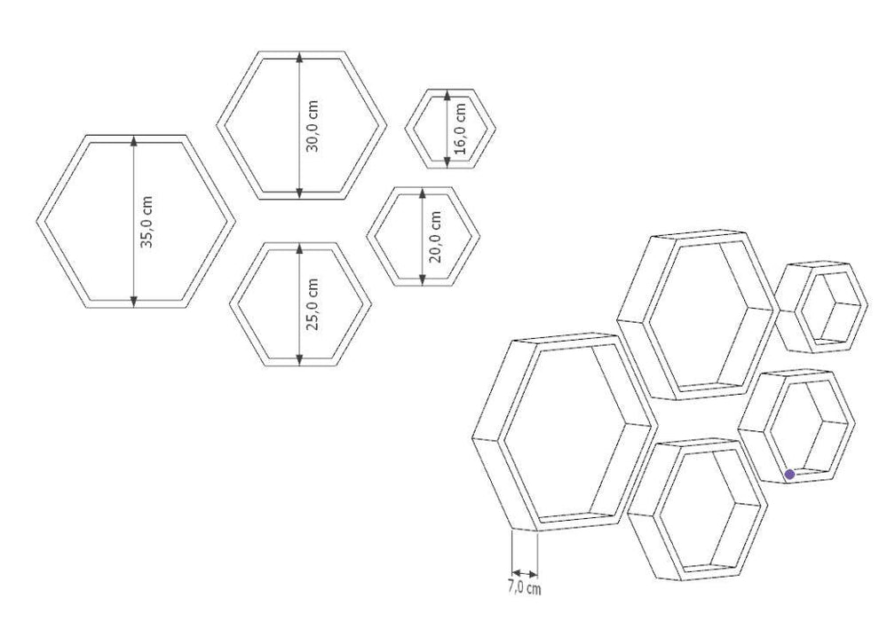 Set De Repisas Hexagonales Grace, Beige, X 5 Unidades