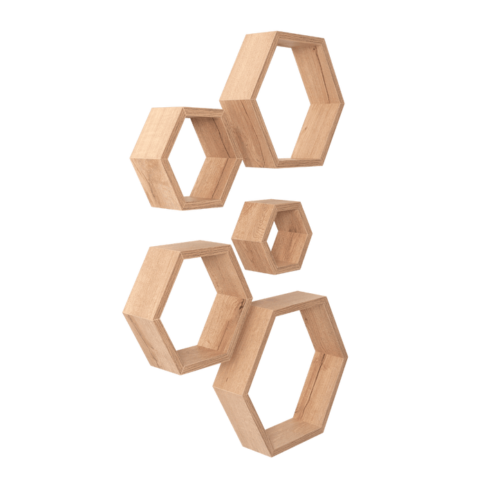 Set De Repisas Hexagonales Grace, Beige, X 5 Unidades