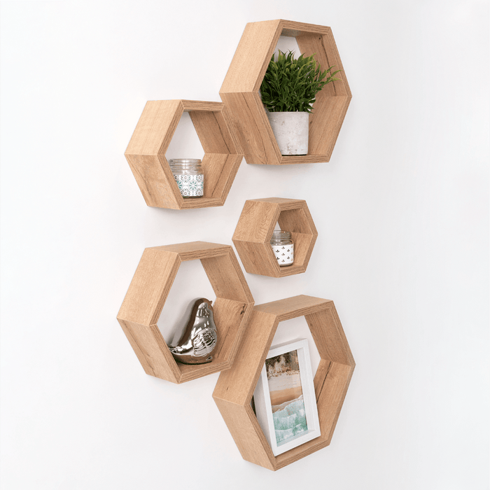 Set De Repisas Hexagonales Grace, Beige, X 5 Unidades