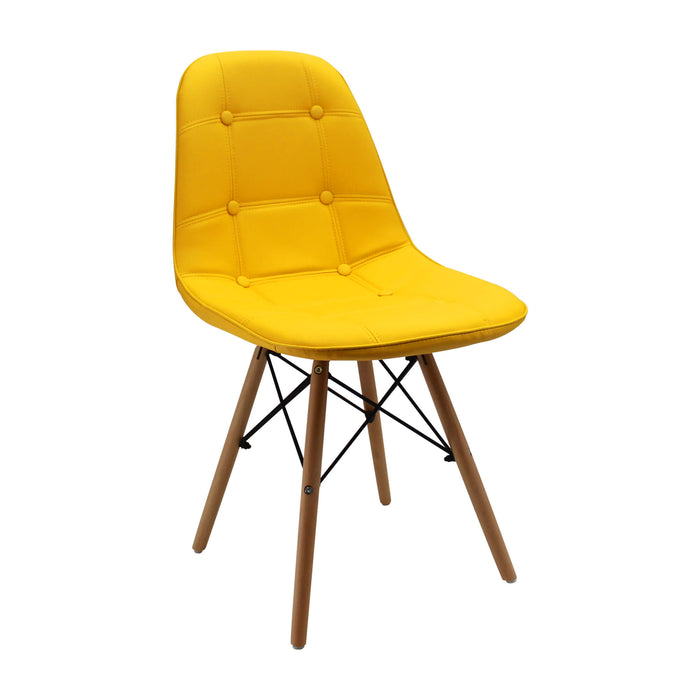 Silla de comedor DKR botones tipo Eames color amarillo