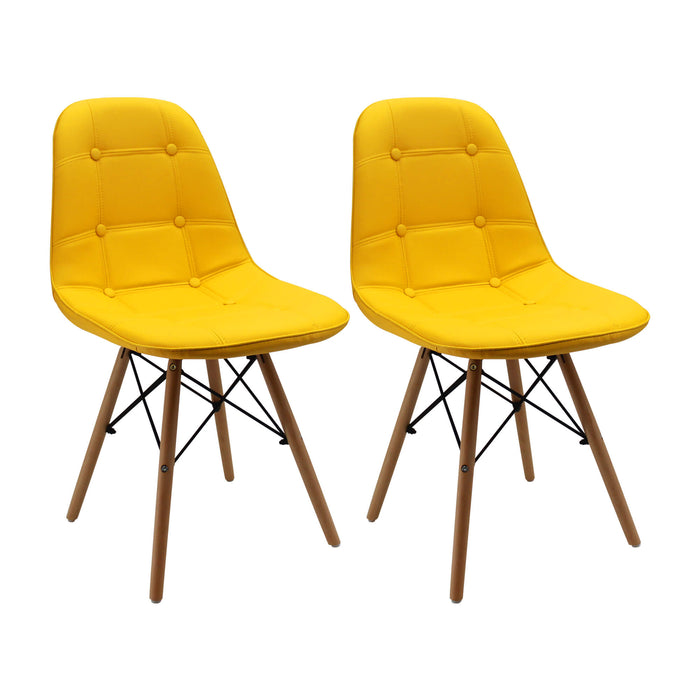 Kit por 2 sillas de comedor DKR botones tipo Eames color amarillo